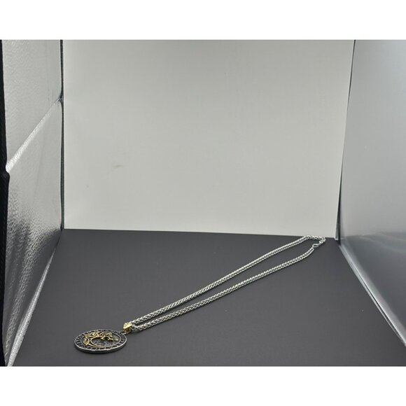 Viking Pendant Necklace Tree Of Life & Norse Runes On Dual-Tone Metal Chain - Picture 5 of 5